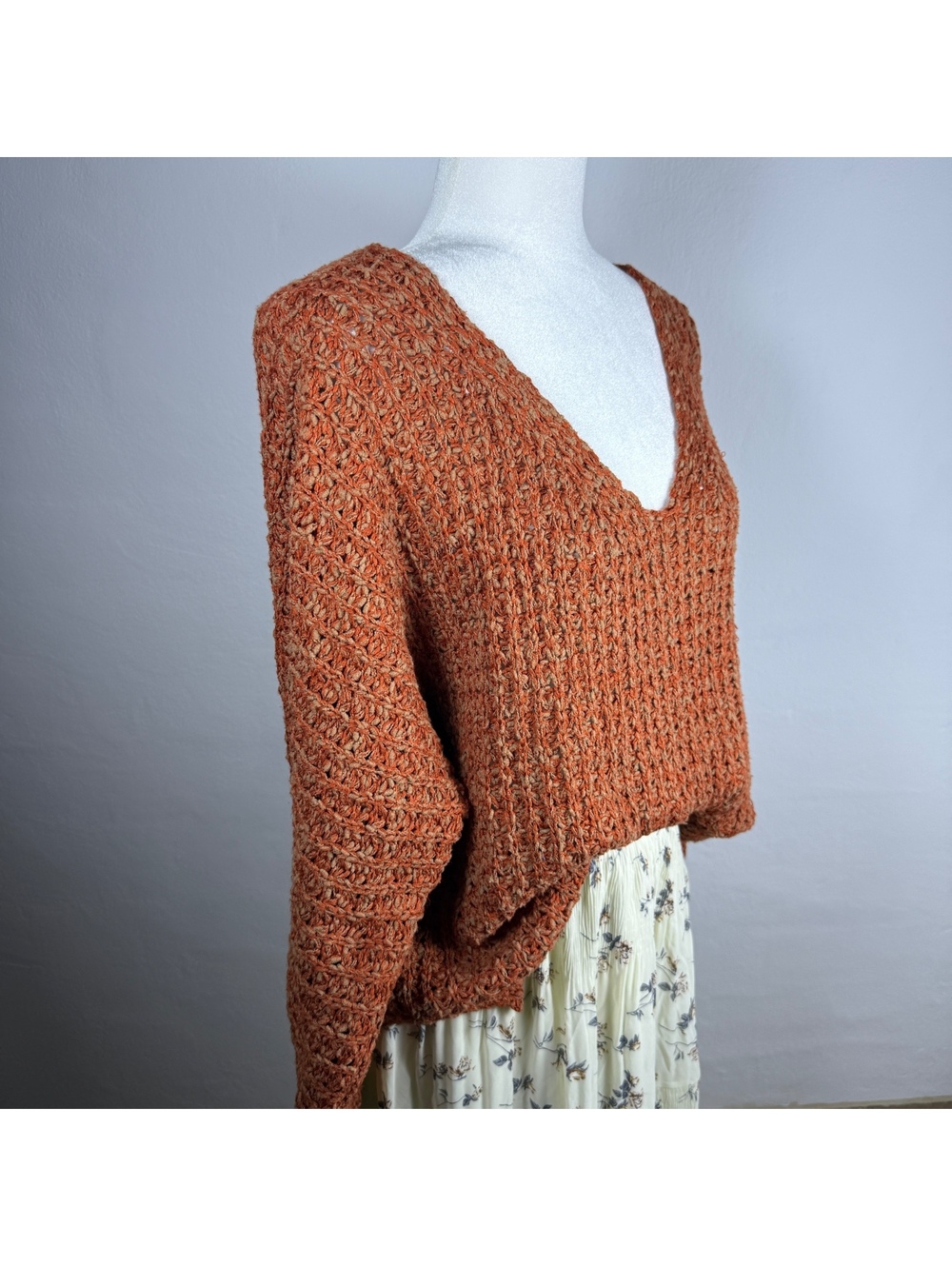 2010's Boho Chunky Layering Sweater Medium Orange Brown Grandmacore Cottagecore